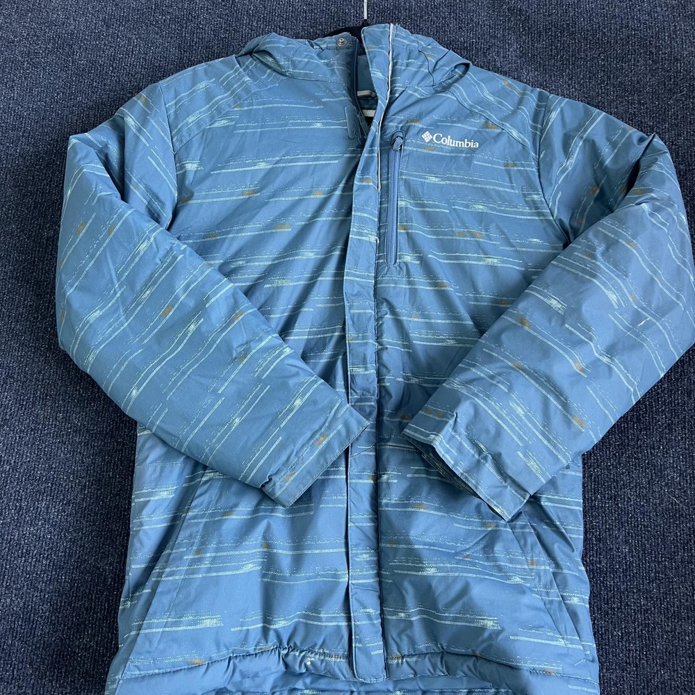 Columbia Ski Jacket Kids Large 14/16 Blue Hooded Insulated Winter Coat Striped